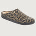 Leopard print slipper with gray sole on a light gray background