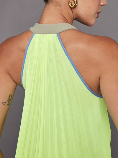Pleated Back Tank in Melt - Silversage / Acid Lime