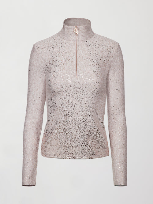 Foil Half Zip Top in Melt - Oatmeal Heather with Rose Gold Foil
