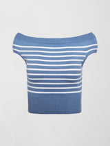 Short Sleeve Sweater - Quiet Harbor/ White Stripe