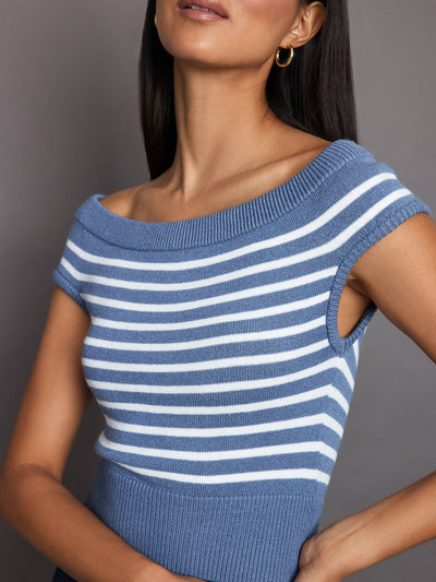 Short Sleeve Sweater - Quiet Harbor/ White Stripe