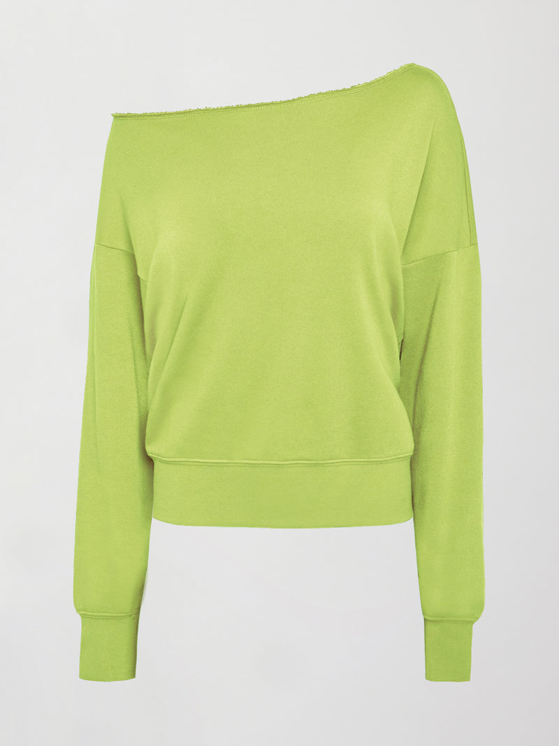 Off Shoulder Sweatshirt in French Terry - Acid Lime