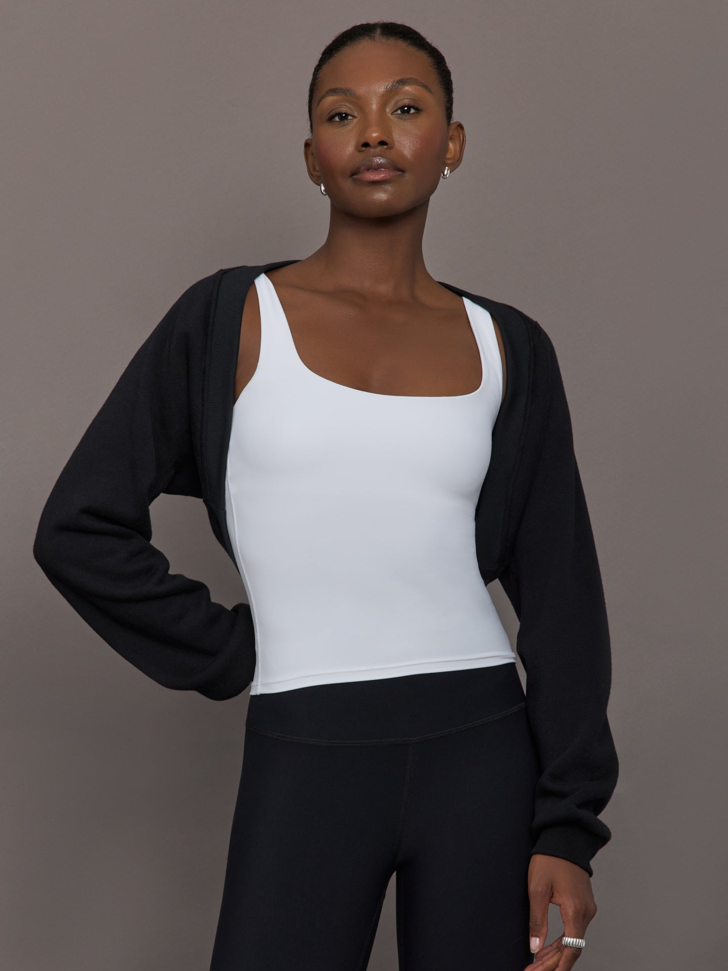 black shrug for dress Women's Carbon38 Long Sleeve Shrug In French Terry - Black