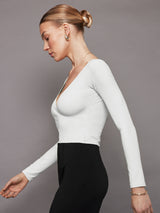 Long Sleeve Wrap Top in Melt - White