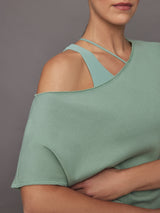Short Sleeve Off Shoulder Sweatshirt in French Terry - Granite Green