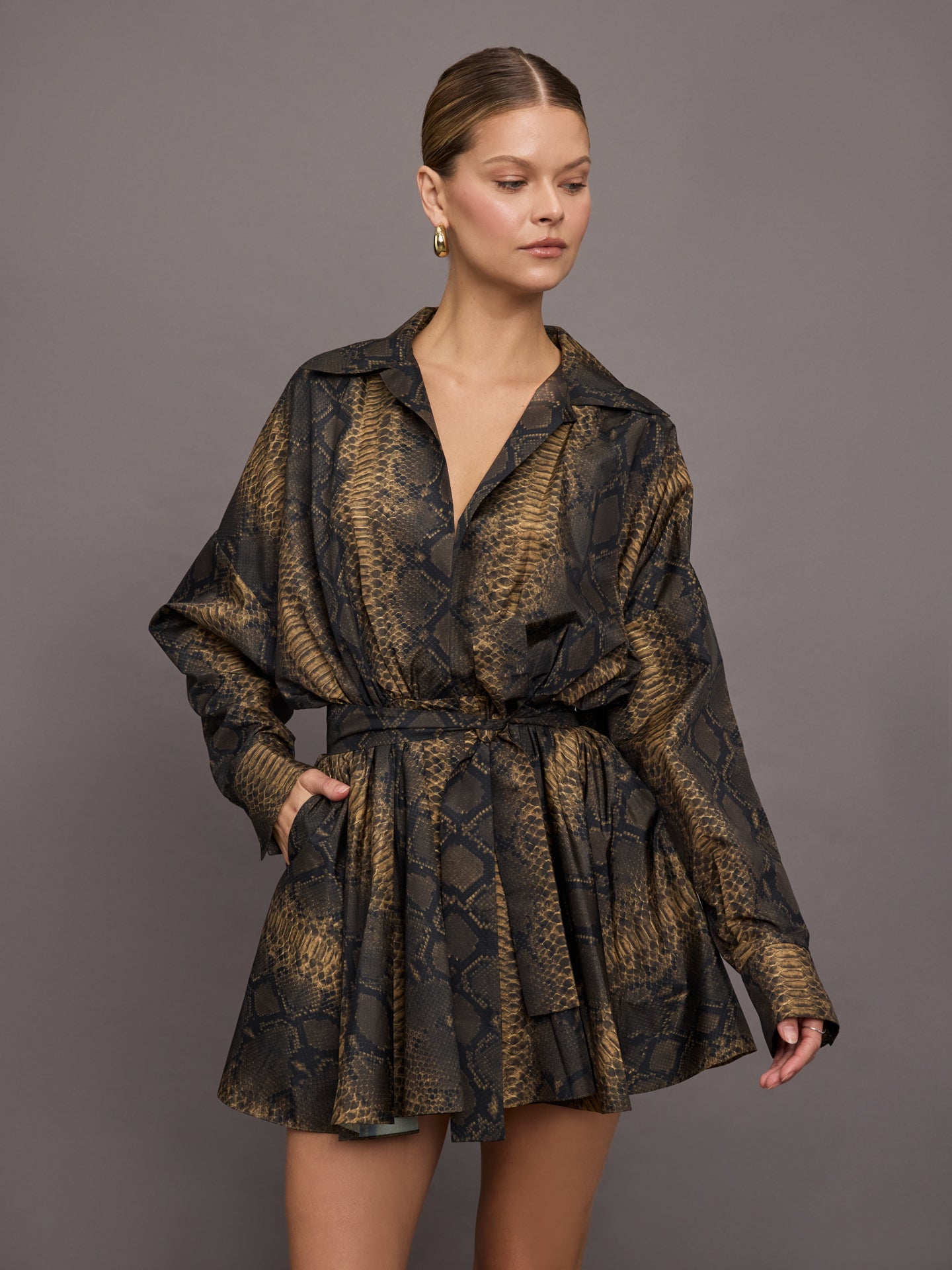 Super Oversized BF NK Shirt Flared Mini Dress - Python Carbon38 Super Oversized BF NK Shirt Flared Mini Dress - Python Carbon38
