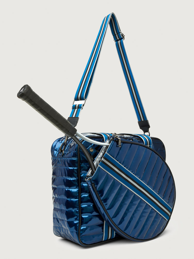 You are the Champion Tennis Bag - Glossy Navy Patent/ Navy/ Pewter/ Black Web