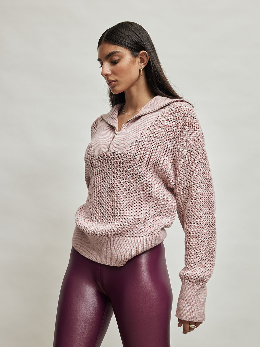 Mix Stitch Half Zip Rose Pink – Carbon38