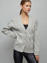 Chunky Button-Front Cardigan - Heather Grey