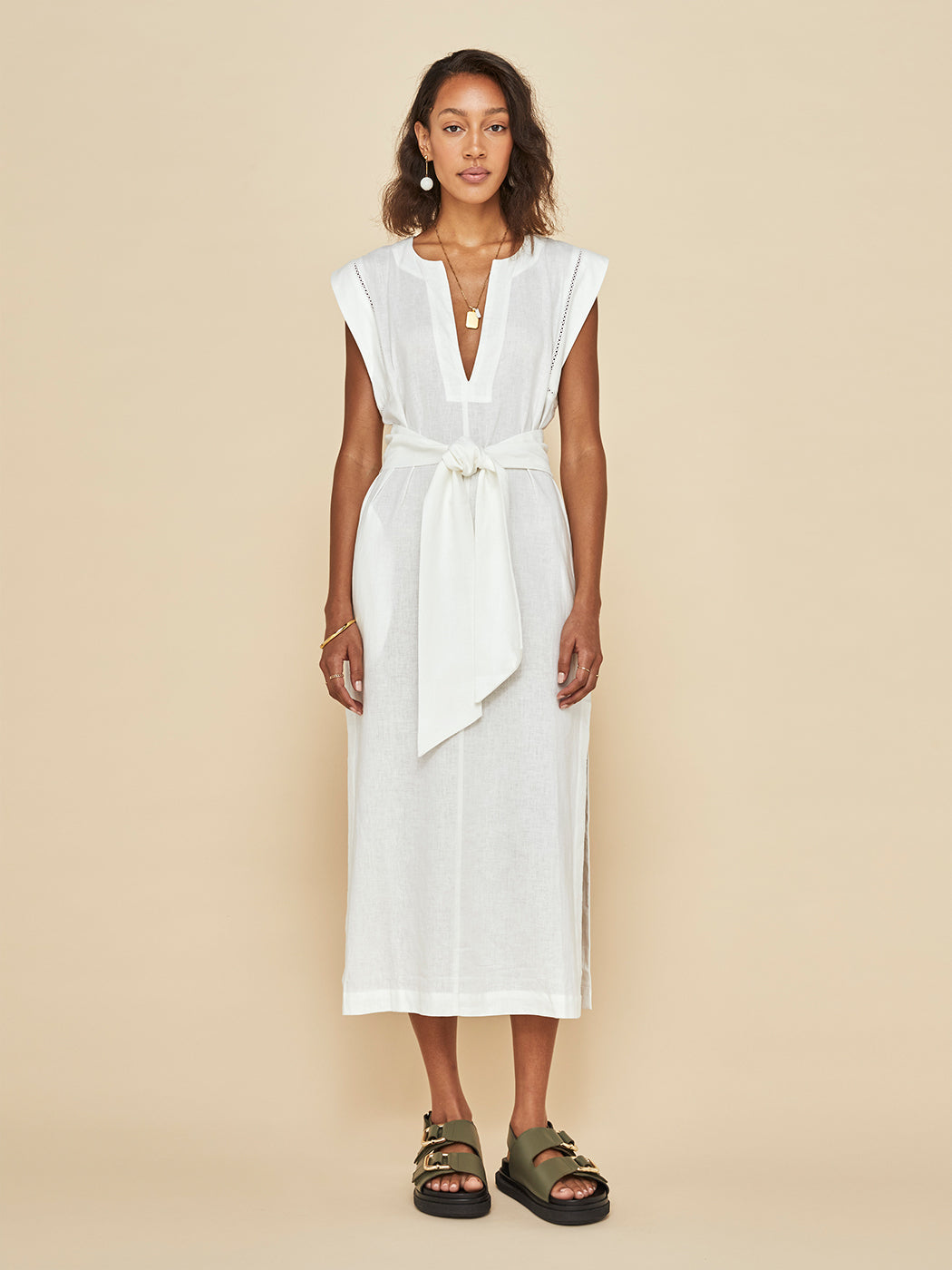 cream colored linen dress Ella Linen Dress