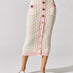 High Waisted Buttoned Cable-knit Midi Skirt - Gbf Ecru/Rose
