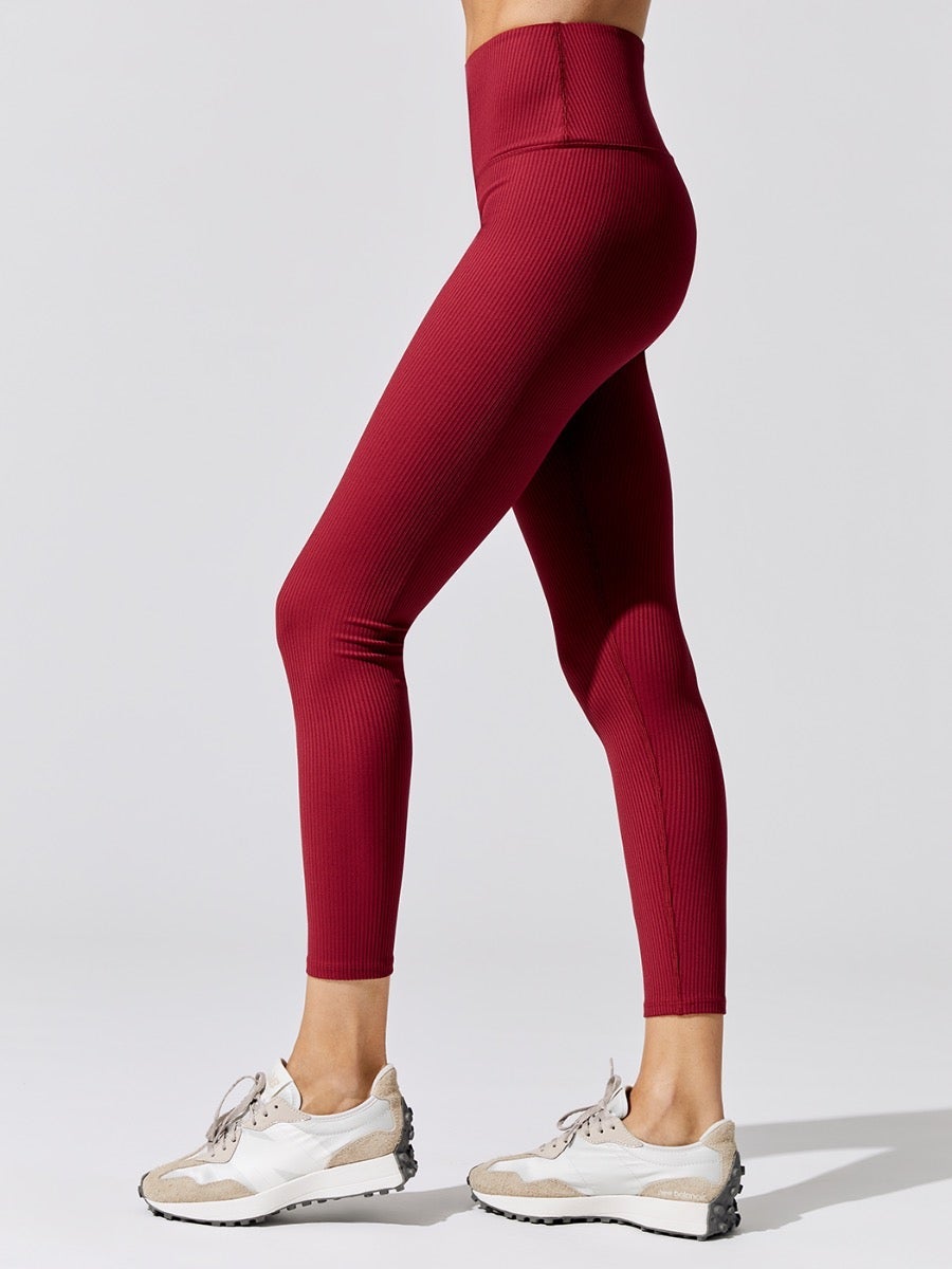 Carbon38 Ribbed Regular Rise 7/8 Legging - Ruby Red - Size Xs