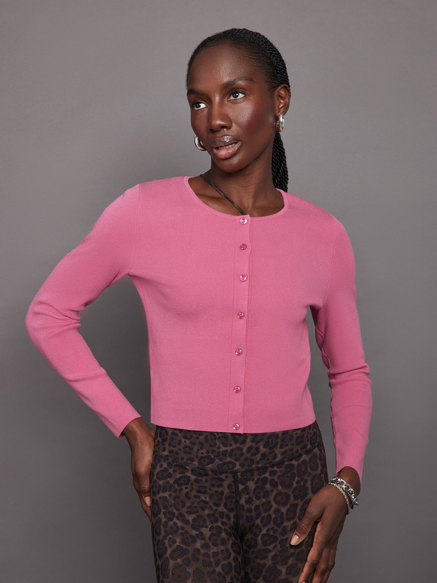 Eva Cropped Crew Neck Cardi - Shocking Pink – Carbon38