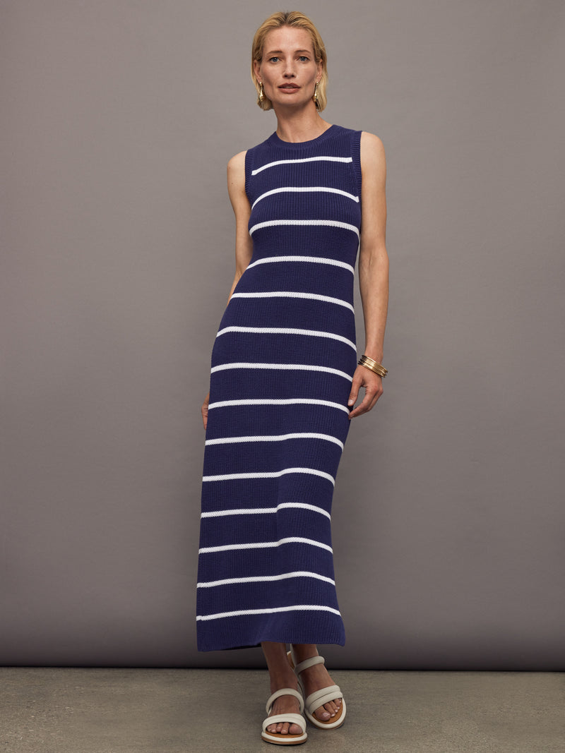 Emma Stripe Midi Dress - Indigo Multi