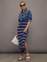 Emma Stripe Midi Dress - Indigo Multi