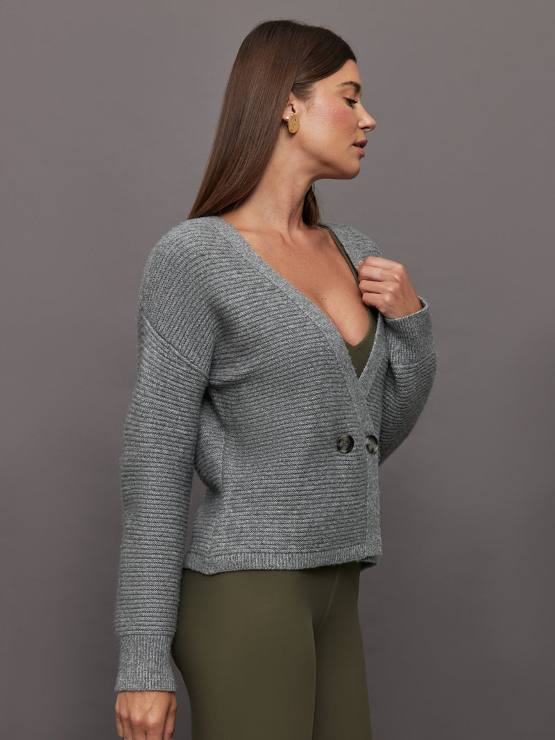 Quinn Double Breasted Cardi - Smoke Grey