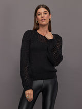 Brigid Puff Sleeve Mesh Pullover - Black