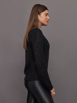 Brigid Puff Sleeve Mesh Pullover - Black