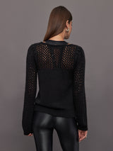 Brigid Puff Sleeve Mesh Pullover - Black