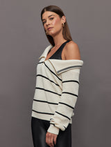 Sierra Off Shoulder Striped Pullover - Sea Salt Multi