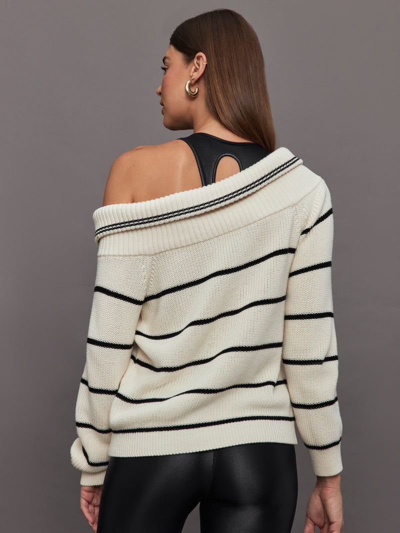 Sierra Off Shoulder Striped Pullover - Sea Salt Multi