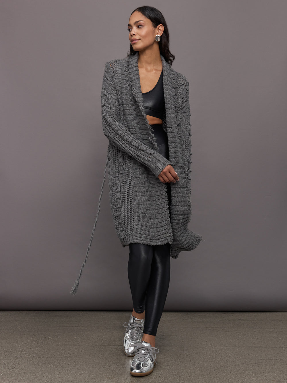 Penelope Cable Sweater Coat - Pewter Heather