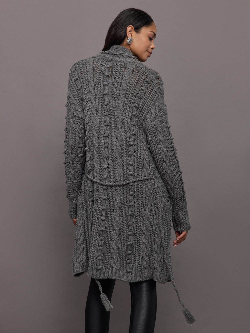 Penelope Cable Sweater Coat - Pewter Heather