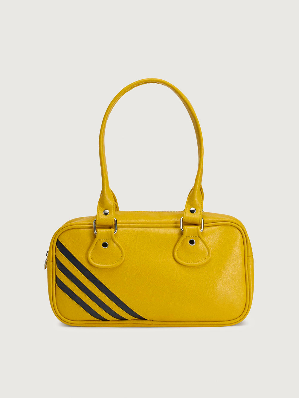 Miaou Mini Shoulder Bag Hazy Yellow, front view showing black diagonal stripes.