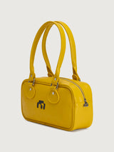 Miaou Mini Shoulder Bag Hazy Yellow, angled view showing handles and side profile.