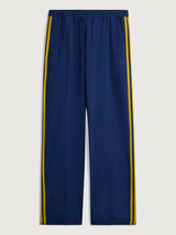 Miaou Wide-Leg Track Pant Collegiate Navy, back view showing elastic waistband and embroidered logos.