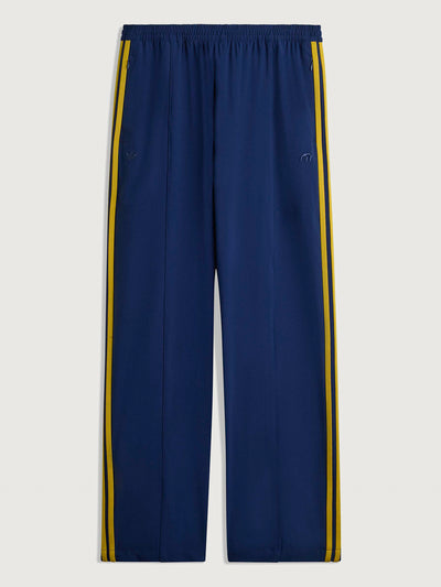 Miaou Wide-Leg Track Pant Collegiate Navy, back view showing elastic waistband and embroidered logos.