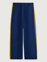 Miaou Wide-Leg Track Pant Collegiate Navy, front view showing full length and side stripes.