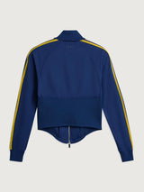 Back flat lay of the Miaou tracktop in collegiate navy highlighting the ribbed hem and relaxed athletic structure.