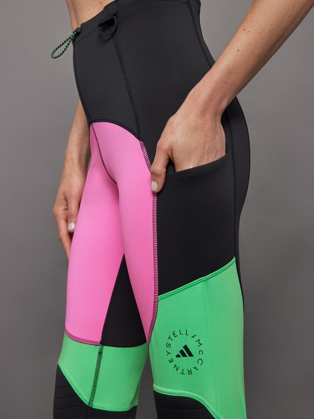 adidas by Stella McCartney ASMC - Leggings - black/screaming pink/semi  flash green/black 