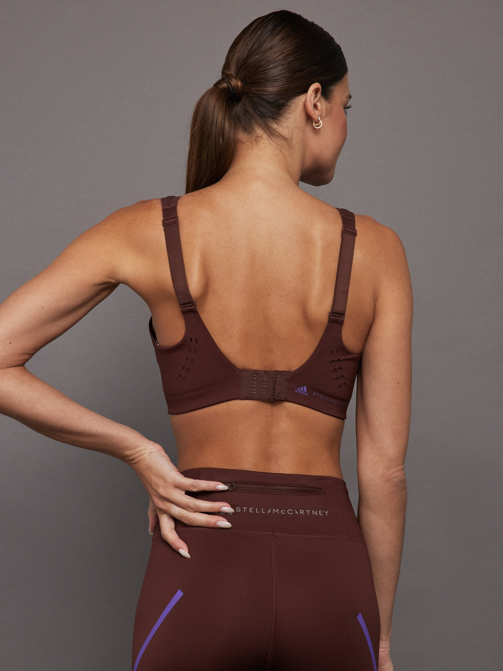 adidas by Stella McCartney True Pace High Support Sports Bra in Bitter  Chocolate & Deep Lilac