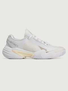 White sneaker with a brand logo on a white background