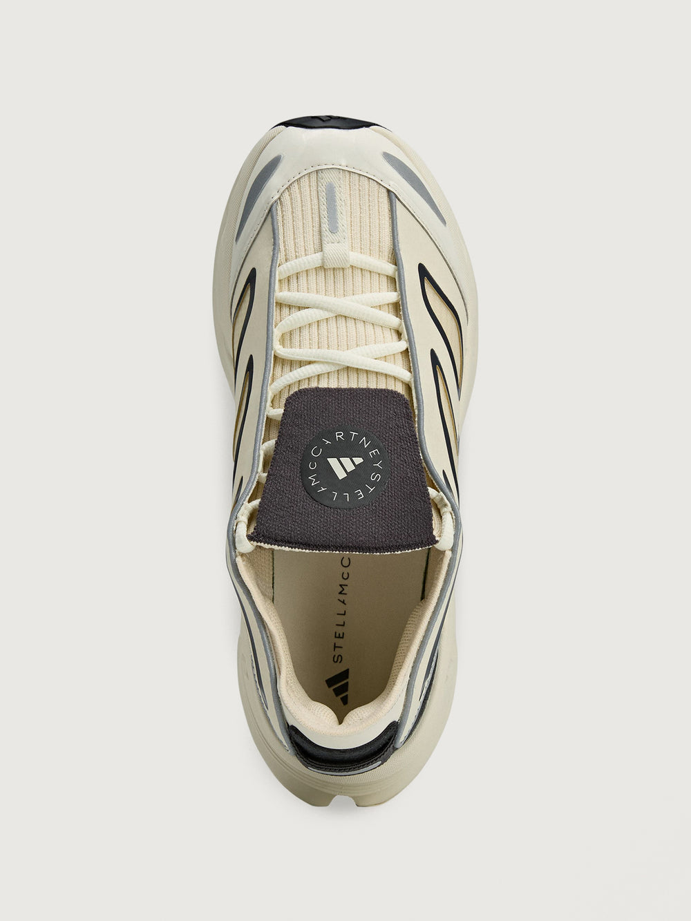 White and black sneaker with unique design on a white background