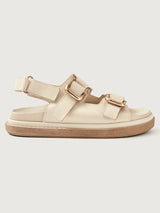 Beige slingback sandal with gold hardware 