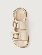 Beige slingback sandal with gold hardware 