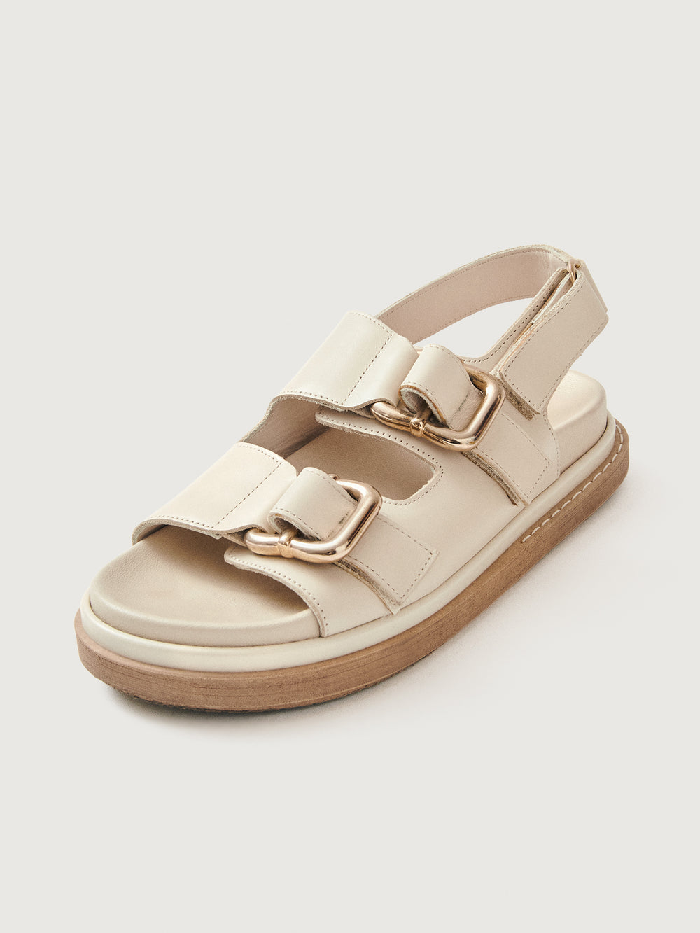 Beige slingback sandal with gold hardware 