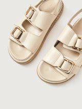 Beige slingback sandal with gold hardware 