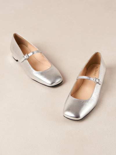 Por Do Sol Shimmer Silver Leather Ballet Flats - Shimmer Silver