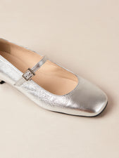 Por Do Sol Shimmer Silver Leather Ballet Flats