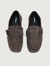 Brown suede loafer shoe.