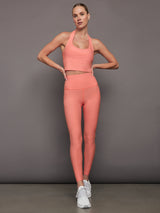 Spacedye Well Rounded Cropped Halter Tank - Electric Peach Heather