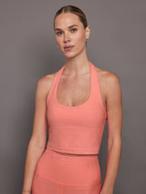 Spacedye Well Rounded Cropped Halter Tank - Electric Peach Heather