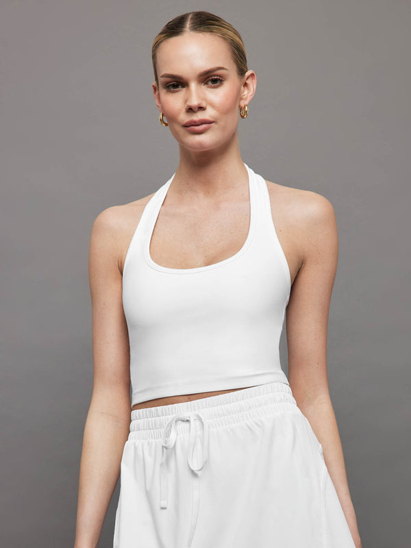 SPACEDYE WELL ROUNDED CROPPED HALTER TANK - CLOUD WHITE