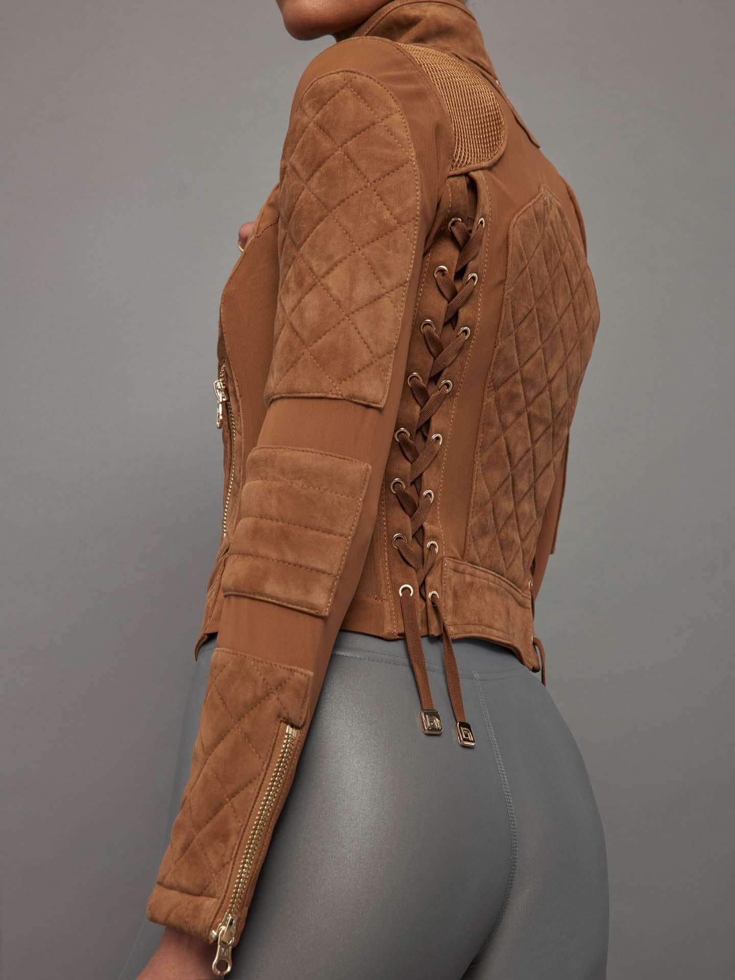 Suede Moto Mesh Jacket Brown Sugar Gold