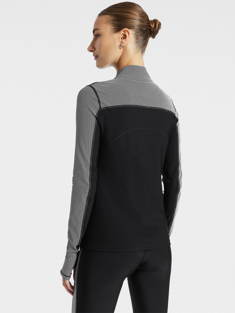 Pro Fleece 1/4 Zip Color Block Long Sleeve Top - Black/white Herringbone