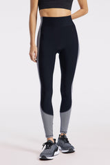 Center Stage Color Block Pro Fleece Legging - Black/white Herringbone